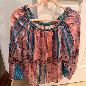 Hale Bob Pink and Blue Paisley Short Sleeve Top